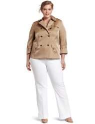 AK Anne Klein Womens Plus size Luster Cloth Cropped Trench Coat