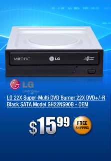 LG 22X Super Multi DVD Burner 22X DVD+/ R Black SATA Model GH22NS90B 