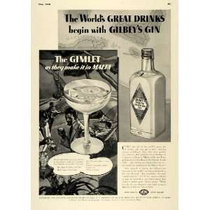  1938 Ad Gilbeys London Dry Gin Malta Gimlet Recipe 