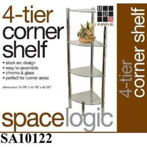  Chrome Glass 4 Tier Corner Shelf Space Organizer