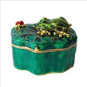 Frog & Ladybug Figurine Box Green Swarovski Crystals 24K Gold Jewelry 