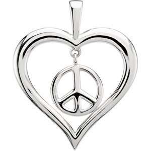  14K White Gold Heart Peace Sign Pendant Jewelry