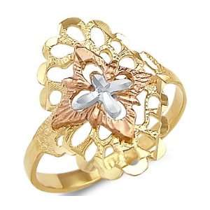   12   14k Yellow White and Rose Gold Tri Color New Cross Ring: Jewelry
