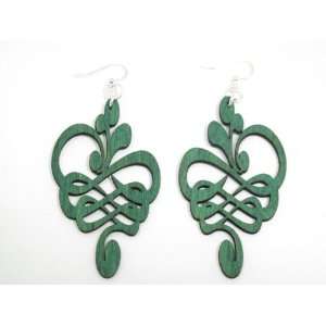    Kelly Green Stretched Calligraphy Flower Earrings GTJ Jewelry