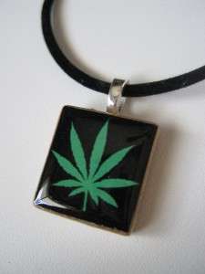 Marijuana Pot Leaf Scrabble Tile Pendant Necklace  