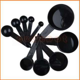 Black Plastic Home Measuring Cups / Spoons Measure Set  