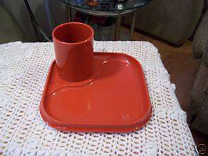 Hard Plastic Melamine Burnt Orange Snack Plate/Mug  