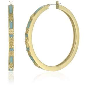  T Tahari Marrakesh Gold and Turquoise Color Large Hoop 
