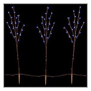 Set of 3 Blue LED Brown Twig Pathway Light Stakes:  Home 
