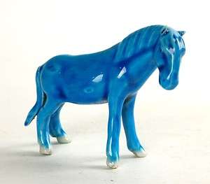 BLUE CERAMIC HORSE MINIATURE Chinese Porcelain Statue  