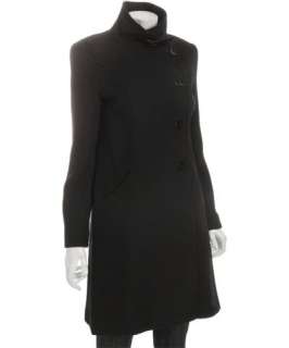 Via Spiga black textured wool Cristina asymmetrical button coat