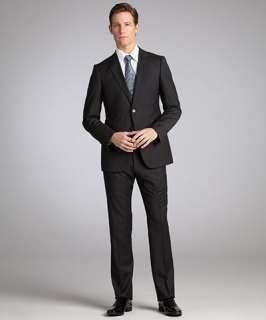 Armani Armani Collezioni grey wool two button suit with flat front 