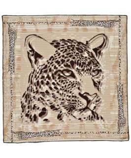 Cartier brown striped jaguar print silk square scarf   up to 