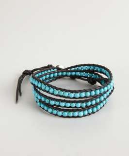 Chan Luu turquoise beaded and leather triple wrap bracelet  BLUEFLY 
