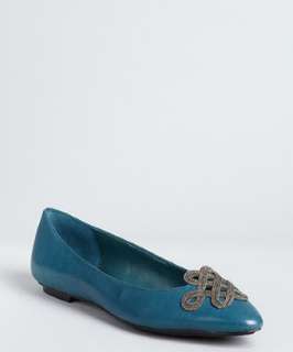 Gucci teal leather GG buckle flats   