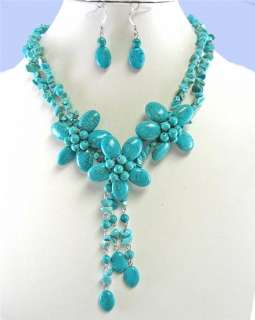   WESTERN FLOWER TURQUOISE SHELL COSTUME JEWELRY NECKLACE SET  