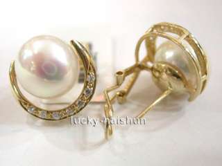 AAA NEW 15.5mm white round pearls Earrings 14KT GOLD  