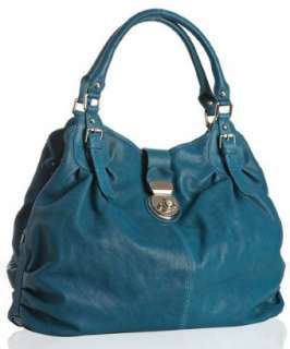 Sorial electric blue ruched leather large tote  