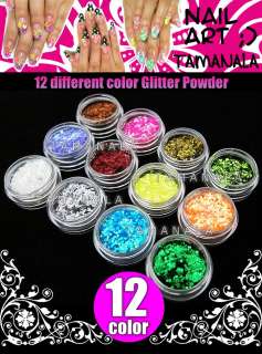 12 Color GLITTER POWDER Acrylic UV Gel Tips Nail Art  