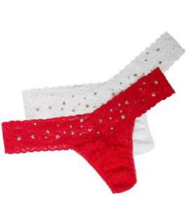 Hanky Panky set of two  red and white low rise lace mesh thongs 