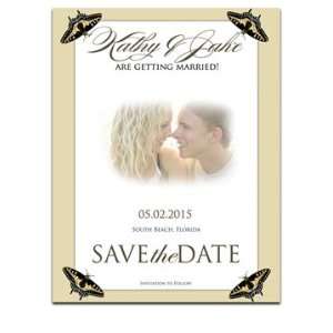  90 Save the Date Cards   Butterfly Frame of Four In Taupe 