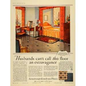  1928 Ad Armstrong Cork Co. Linoleum Floors Bedroom 