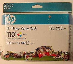 New HP 110 Tricolor Ink Cartridge 140 Photo Papers Value Pack  