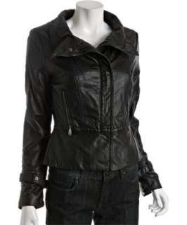 Via Spiga black faux leather zip front moto jacket   