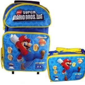  Super Mario Bros Wii Large Backpack Bag Roller and Lunch 
