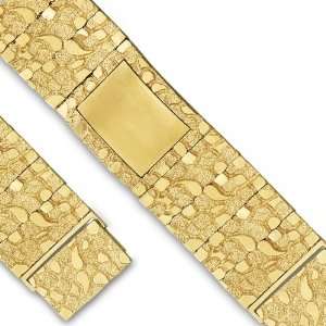 14K Solid Yellow Gold Mens Nugget ID Plate Bracelet. 38.60mm Wide, 8 