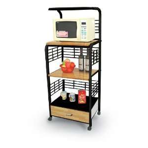  Black Kitchen Microwave Cart with Power Strip: Home 