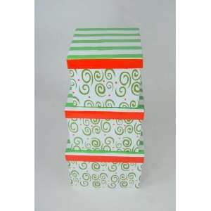   Set of 3 Green Swirl & Red Stripe Nesting Gift Boxes
