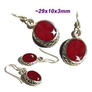   silver weave 8x9mm red Coral oval 11x12mm dangle .925 earrings  