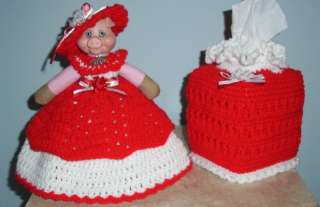 PIG AIR FRESHENER DOLL & TISSUE COVER SET Crochet RED  