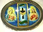 Antique Reverse glass Painting Jesus and Mary Sacred Heart Oval domed 