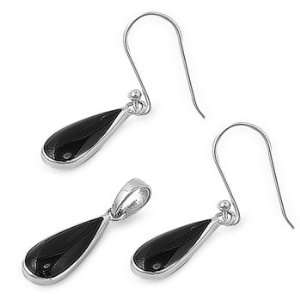   Sterling Silver & Onyx Tear Drop Pearl Earring & Necklace Set Jewelry