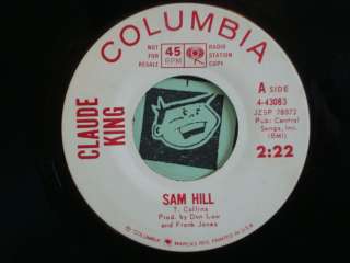 Claude King White Label Promo 45 Sam Hill / Big Ole Shoulder 1964 Mint 