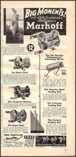 1936 SHAKESPEARE MARHOFF Casting REEL Antique AD w/Meter Criterion 