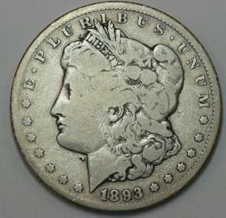 Remarkable Key Date 1893 CC Morgan Silver Dollar   VG  