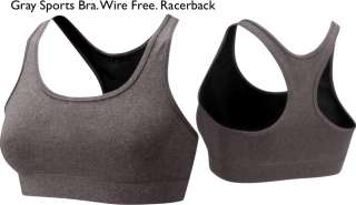 Gray Large Top Sports Bra Wire Free Racerback Cotton L  