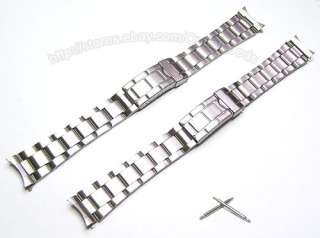 18mm 20mm Stainless Steel Curved End Oyster Watch Band Bracelet  