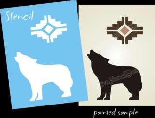 New Stencil #S206~ Howling Wolf Coyote with Southwest motif   paint 