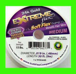 24K GOLD EXTREME SOFT FLEX Softflex stringing Beading wire .019 30ft 