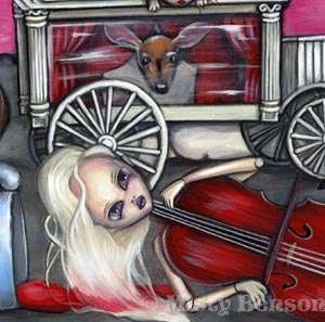 Gothic fantasy art angel pop surrealism cello 12x16  