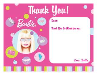 Set of 10 Barbie Personalized Thank You Cards  