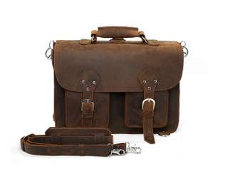 Vintage Style Large Leather Briefcase Backpack Laptop Messenger Bag 16 