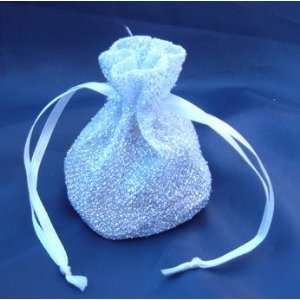  3x4 Sparkle Fabric Wedding Favor Gift Bags/Pouches   White (10 Bags 