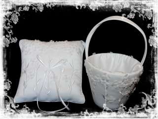 Wedding Ring Pillow Flower Girl Basket Bridal White  