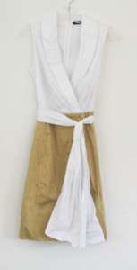 Ellen Tracy Womens White Wheat Cross Front Dress Sz 10  