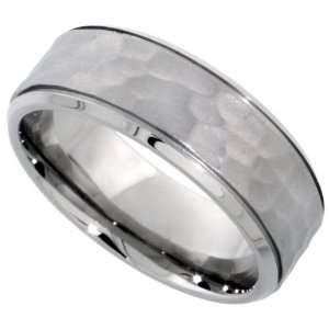  Surgical Steel Flat 8mm Wedding Band Ring Hammered Center 